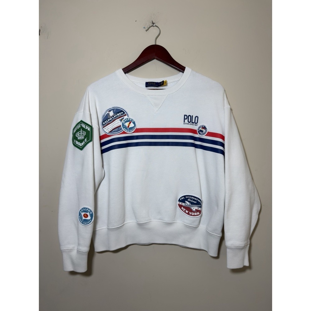 Polo Ralph Lauren Patched Patchwork Paris France Aviator NYFleece Sweatshirts L